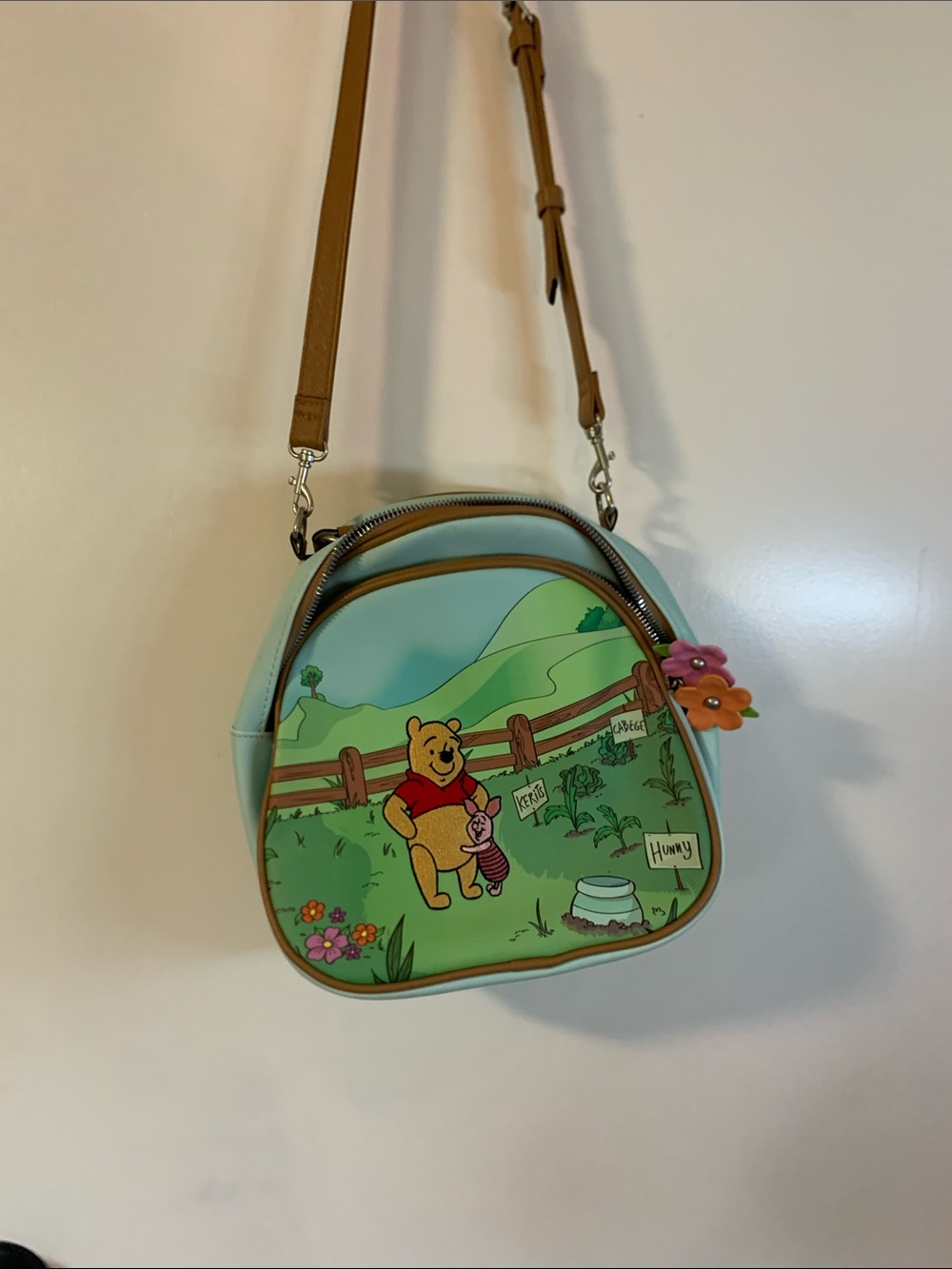 Disney Mint Green Winnie the Pooh Crossbody Bag with Tan Strap